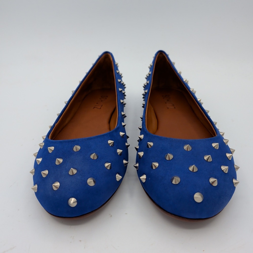 Schutz Anil Royal Blue Suede Spiked Studded Ballet Flats Size 5 M - Picture 3 of 9